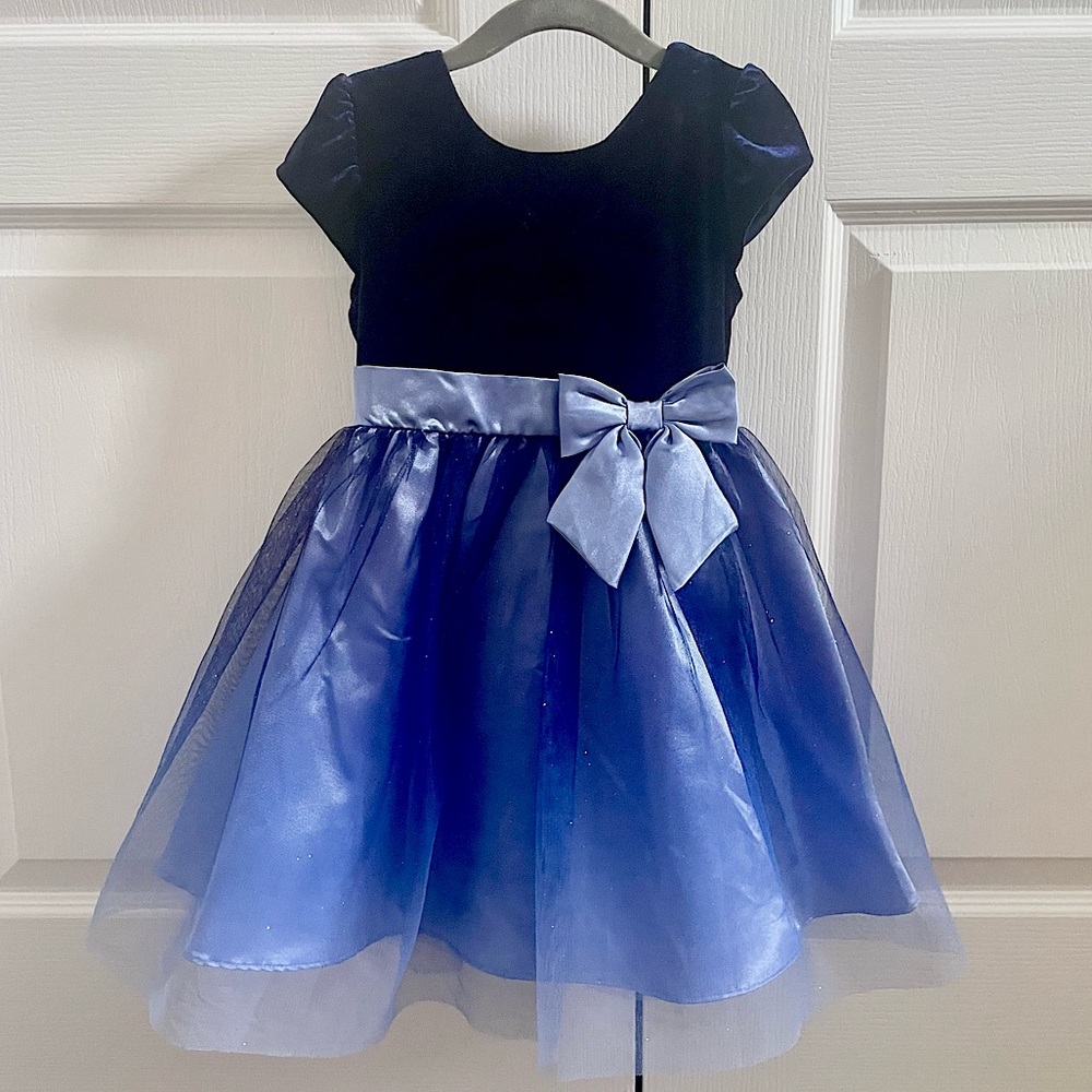 Jona Michelle Party Sparkly Blue Kids Dress with Bow Size 4